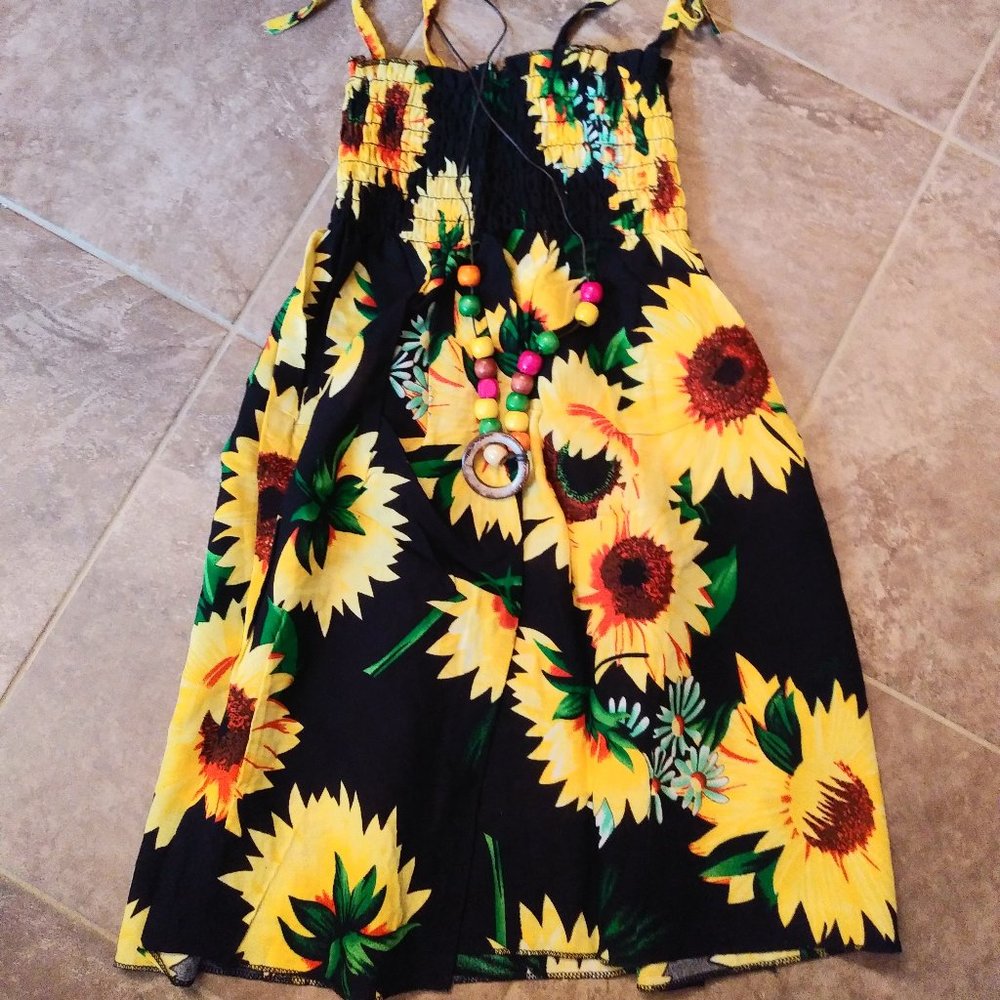 New Girls Cute Sunflower Dress With Necklace